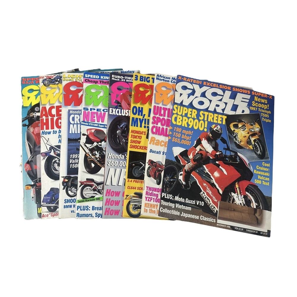 Vintage Cycle World Magazines 1990s 1996 Motorcycle Magazine Lot Bundle of 8